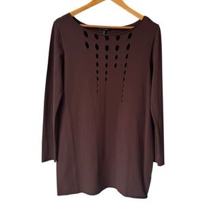 Sarah Pacini Openwork Viscose Long sweater Tunic Brown Women's One Size